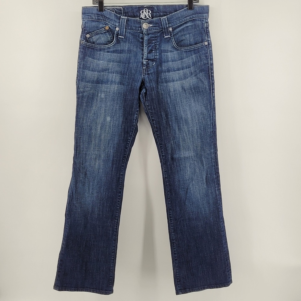 Rock & Republic Jeans 32 Blue Button Fly Straight Leg Mens